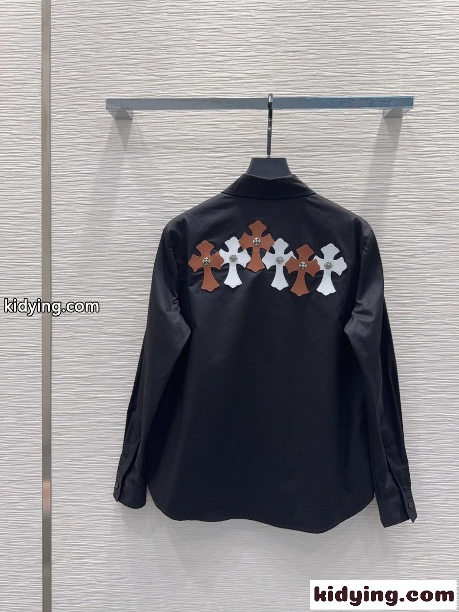 クロスパッチ コットン 長袖シャツ クロムハーツ シャツ 偽物 ブラック-3