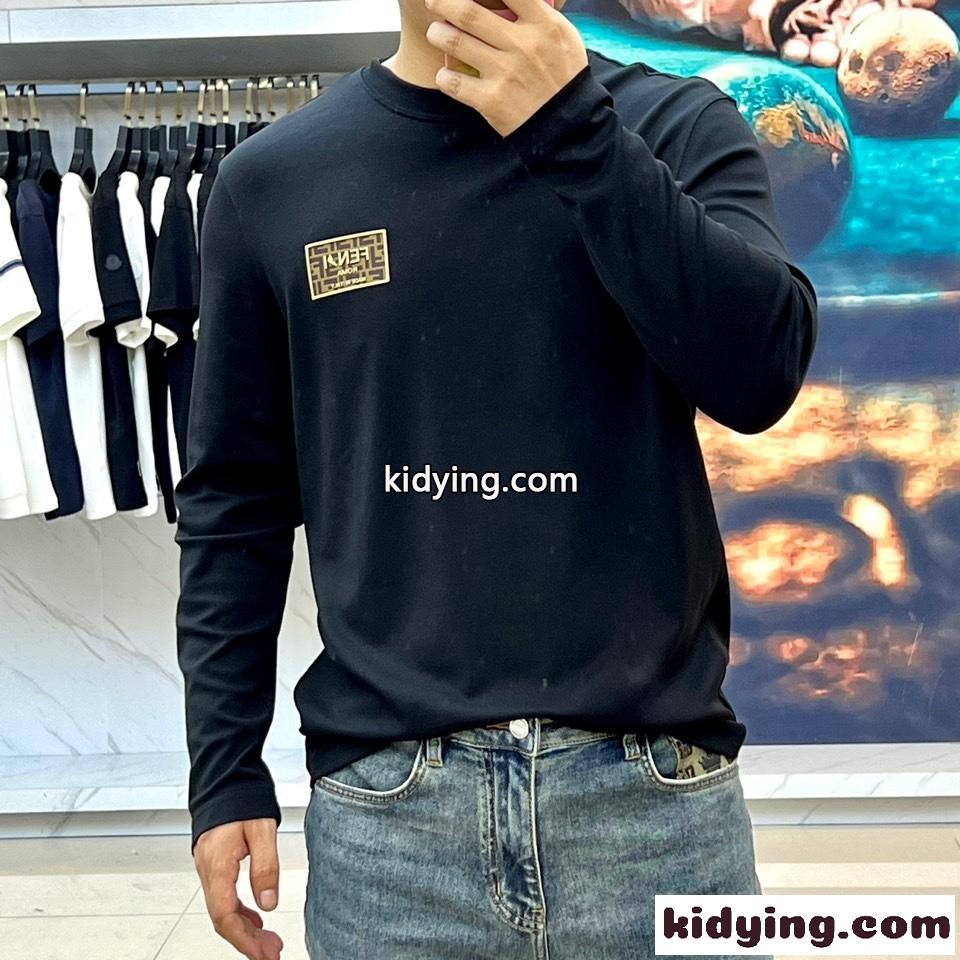 ベーシック 合わせやすい クルーネック 長袖Tシャツ フェンディ Tシャツ コピー ブラック-2