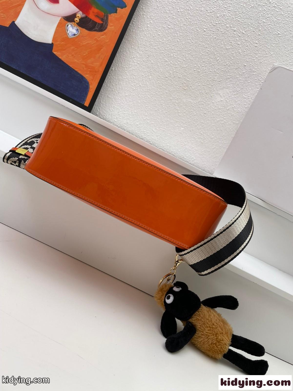 パテントレザー プラダ バッグ コピー 斜めがけ ショルダーバッグ オレンジ-3