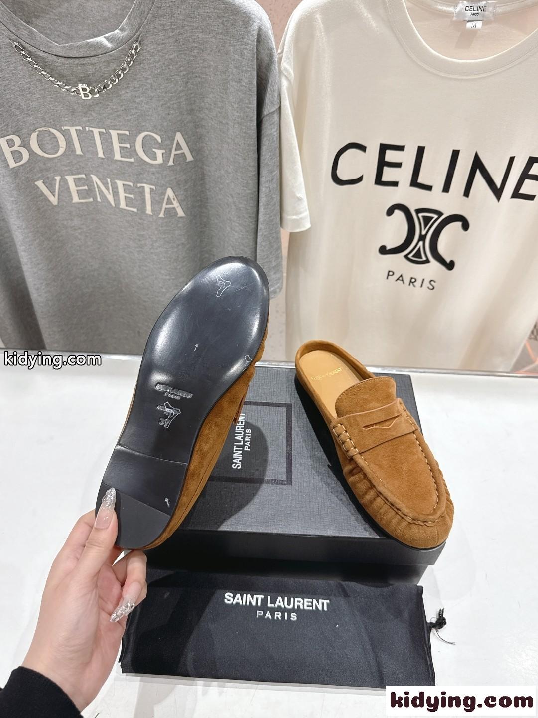 YSL ル ローファー イヴ・サンローラン レディースシューズ スーパーコピー スエード ブラウン-4