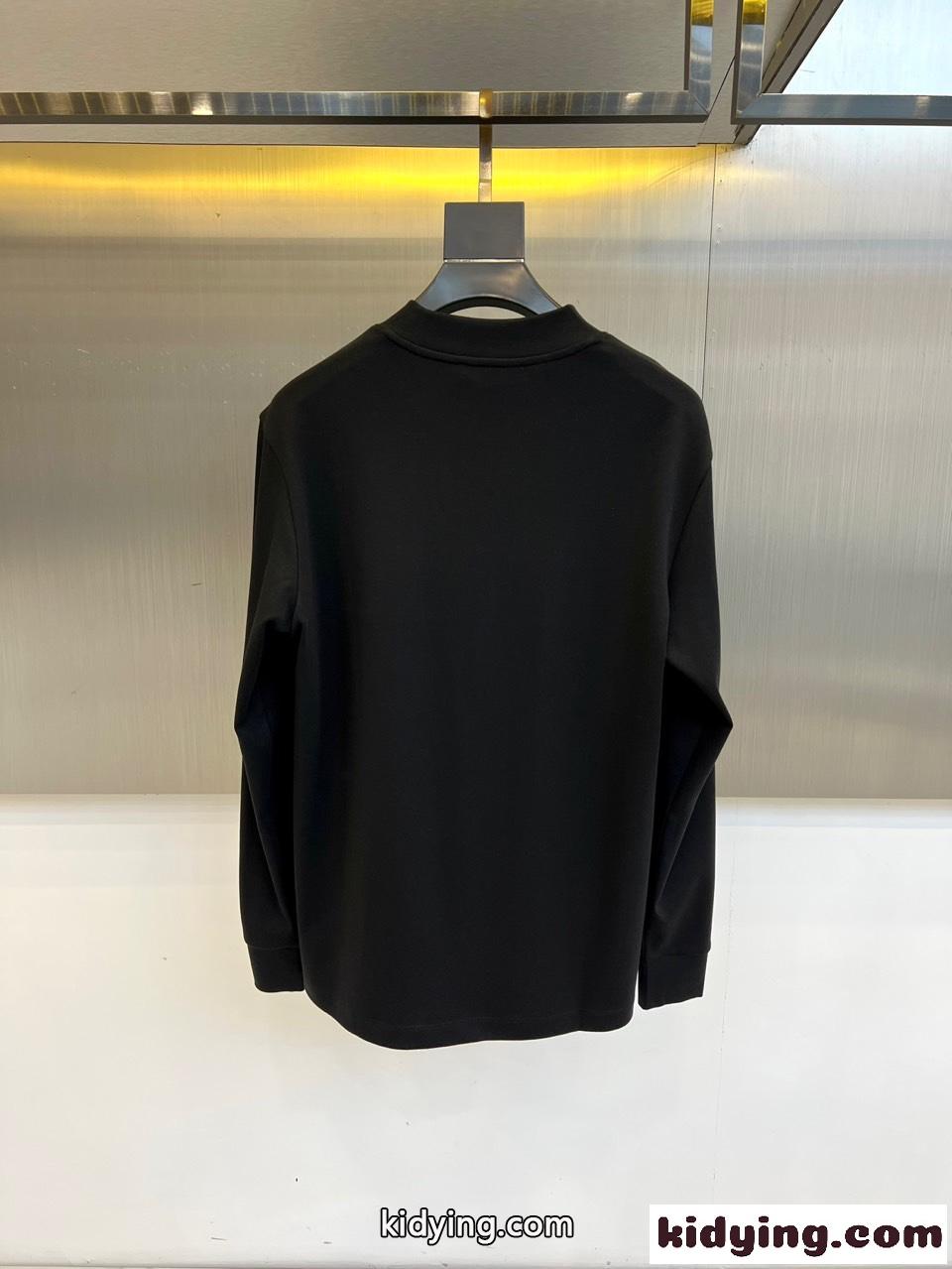 シンプル ロゴ コットン モックネック 長袖Tシャツ ロエベ Tシャツ 偽物 ブラック-3