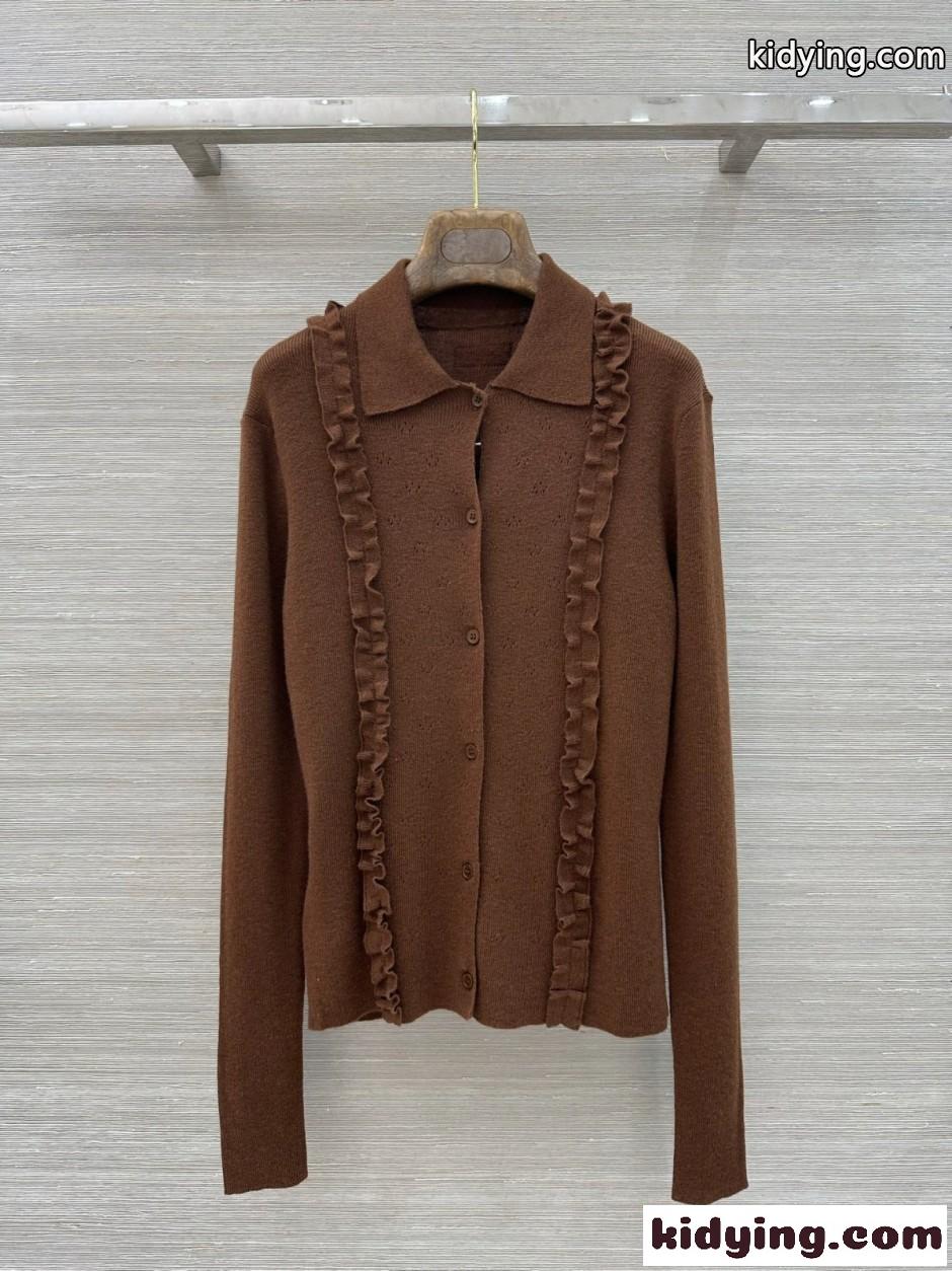 フリル付き カーディガン ミュウミュウ ニット コピー カシミヤ&シルクブラウン-0