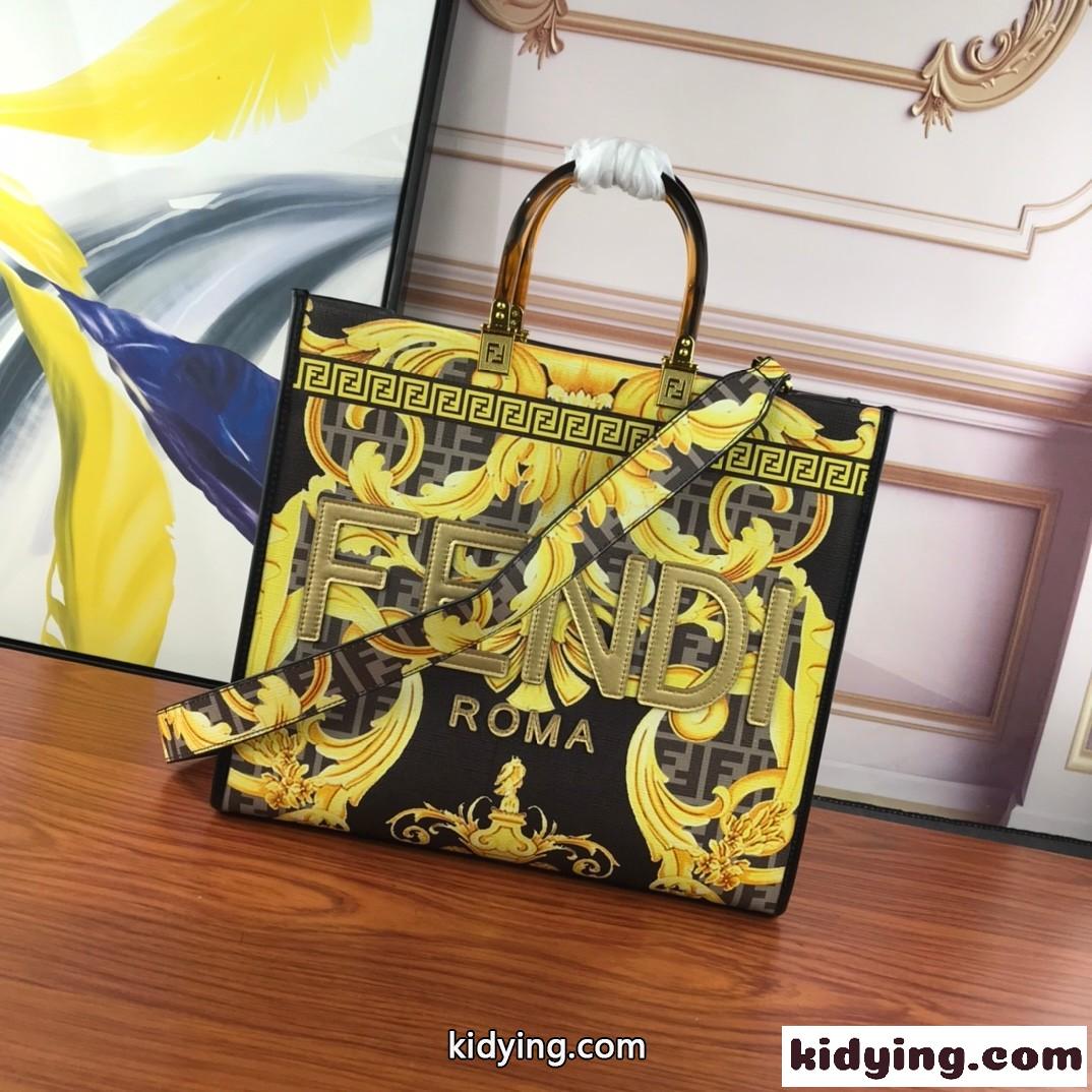FENDI × VERSACE 注目 おしゃれ プリント フェンディ バッグ 人気 コピー 大容量 トートバッグ-0