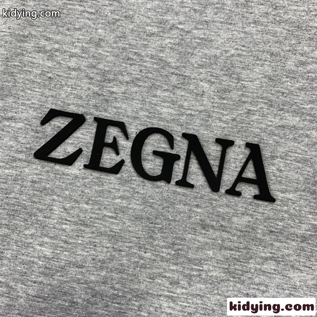 ベーシック シンプル ロゴ クルーネック 半袖Tシャツ エルメネジルド・ゼニア Tシャツ コピー グレー-5