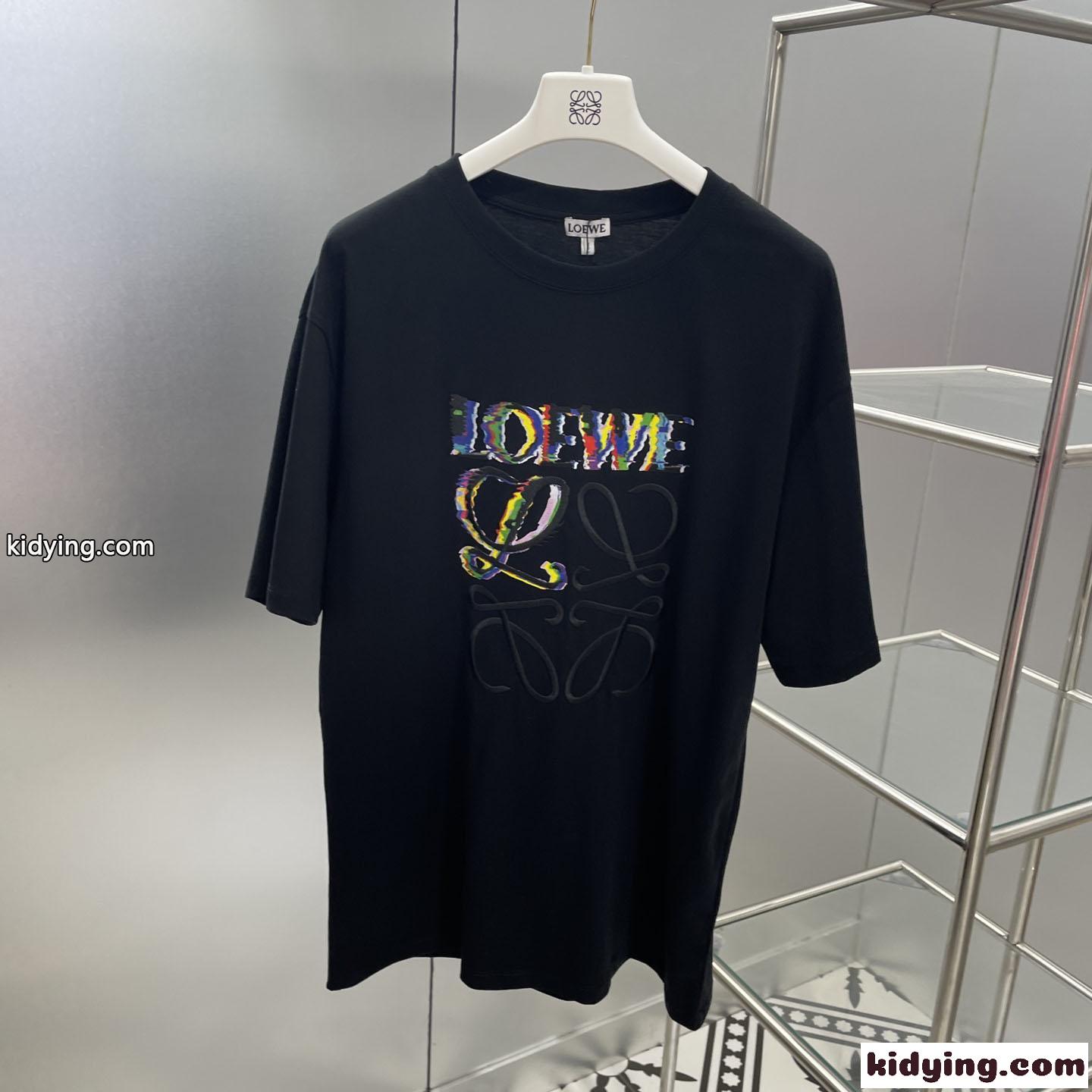 ユニセックス アナグラム コットン 半袖Tシャツ ロエベ Tシャツ コピー ロゴ カジュアル-0