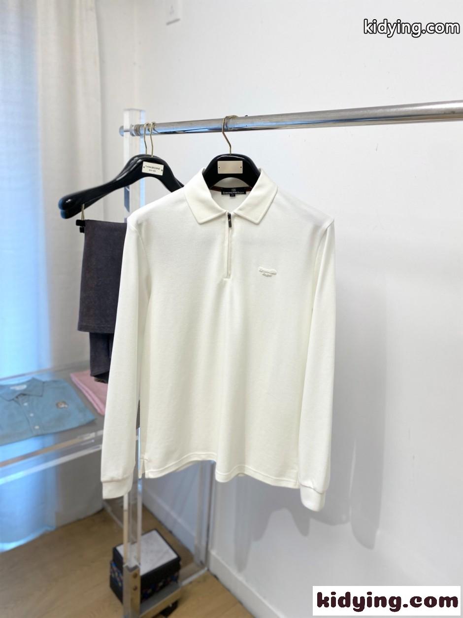 洗練された ハーフジップ 長袖ポロシャツ エルメネジルド・ゼニア Tシャツ 偽物 ホワイト-0