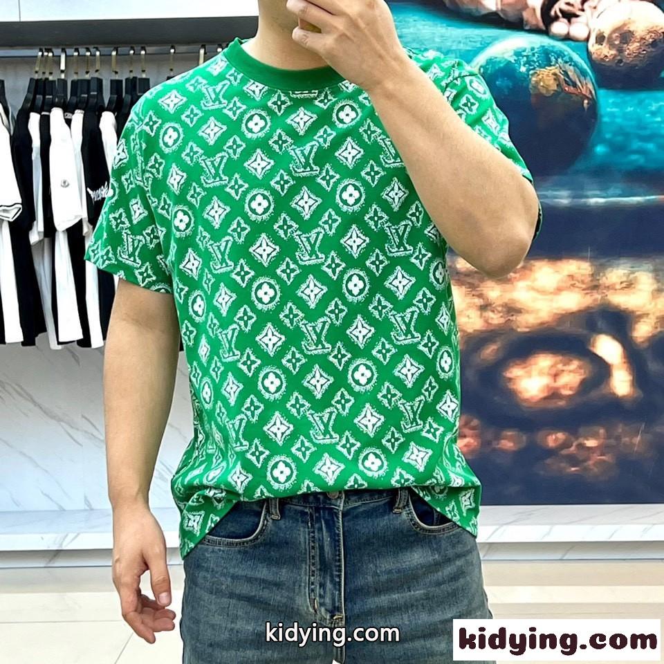 人気 モノグラム 半袖Tシャツ ルイ・ヴィトン Tシャツ コピー クルーネック グリーン-0