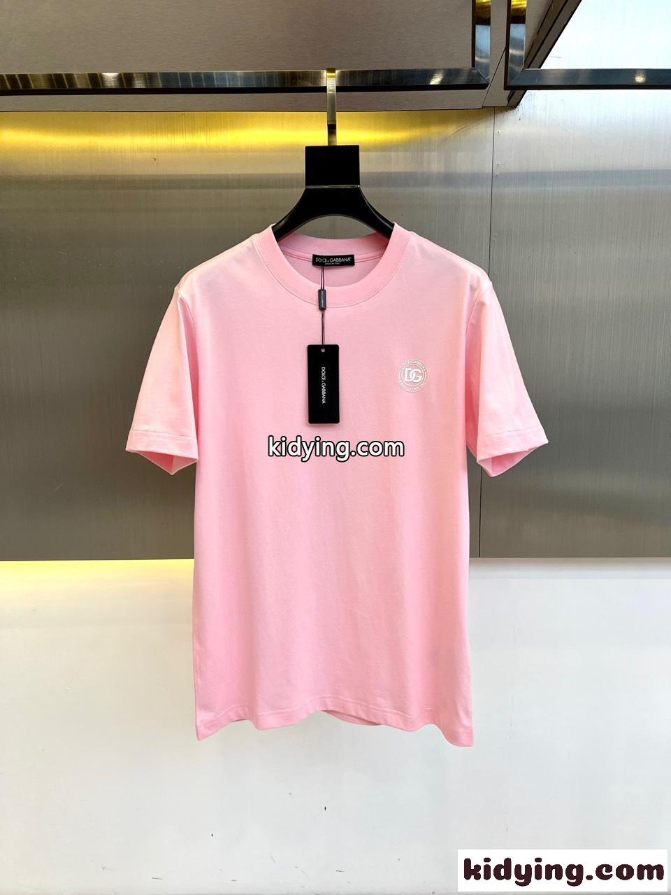 シンプル ロゴ入り クルーネック 半袖Tシャツ ドルチェ&ガッバーナ Tシャツ 偽物 ピンク-0