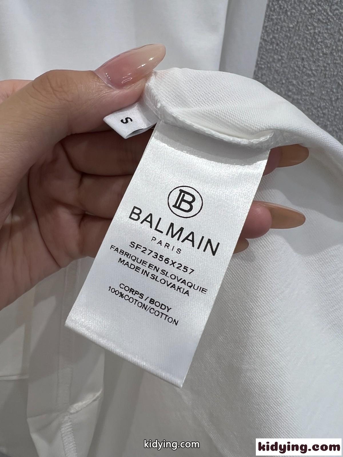 シンプル ロゴプリント 長袖Tシャツ バルマン Tシャツ コピー コットン ホワイト-4