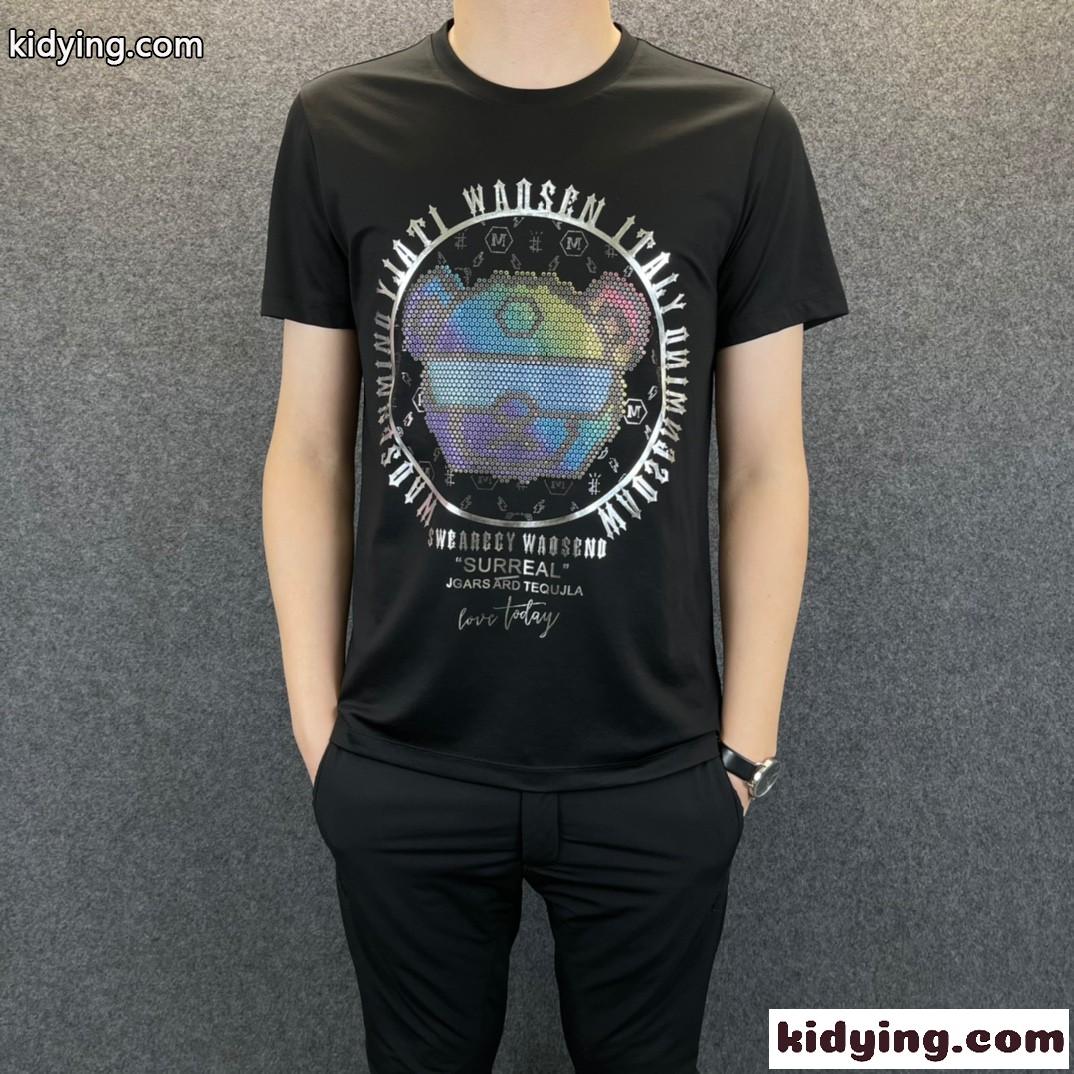 快適 着心地いい クルーネック 柔らかい お洒落 カジュアル フィリッププレイン 半袖Tシャツ コピー ホワイト ブラック-1