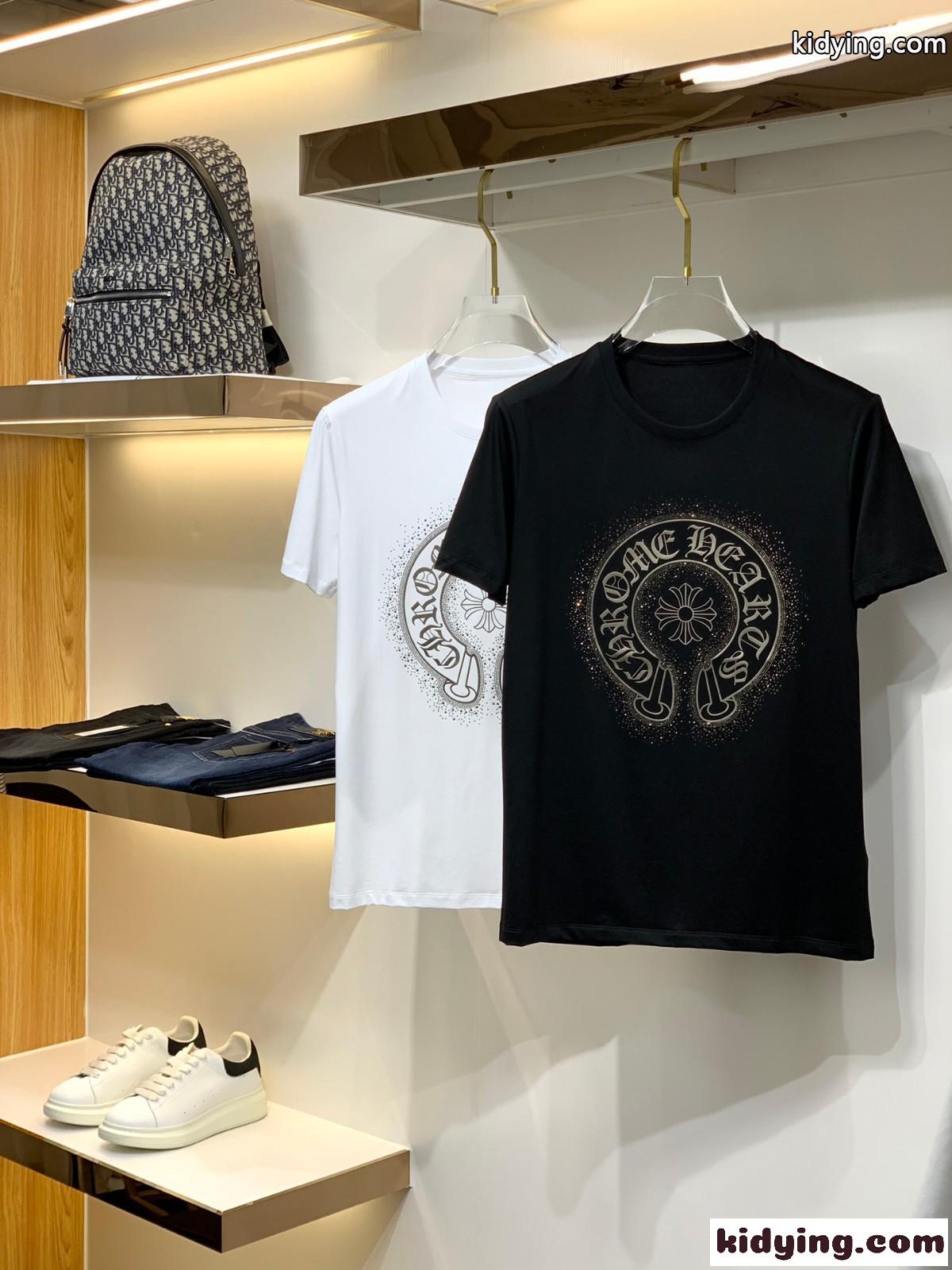 着心地抜群 柔らかい 通気性 クロムハーツ 半袖Tシャツ コピー カジュアル オシャレ ロゴ クルーネック ホワイト ブラック-0