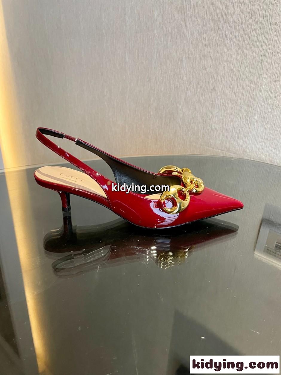 洗練された パテントレザー スリングバックパンプス グッチ パンプス コピー レッド-0