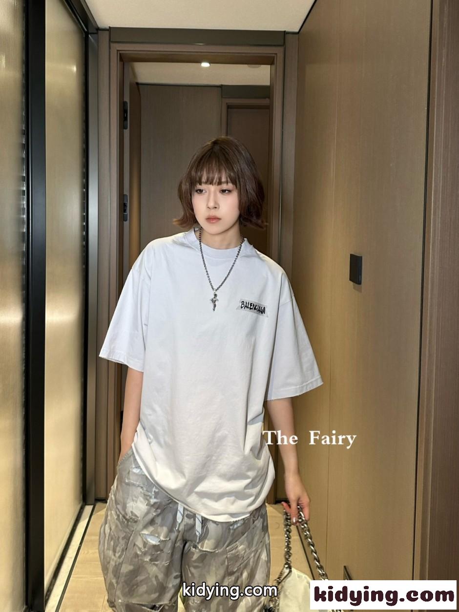 ロゴプリント オーバーサイズ 半袖Tシャツ バレンシアガ Tシャツ コピー ホワイト-4