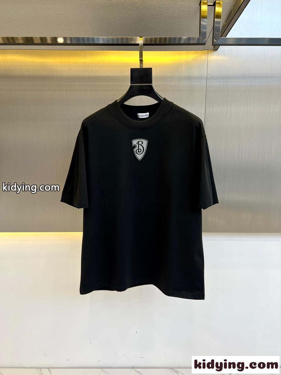 シンプル コットン 半袖Tシャツ バーバリー Tシャツ コピー クルーネック ブラック-0