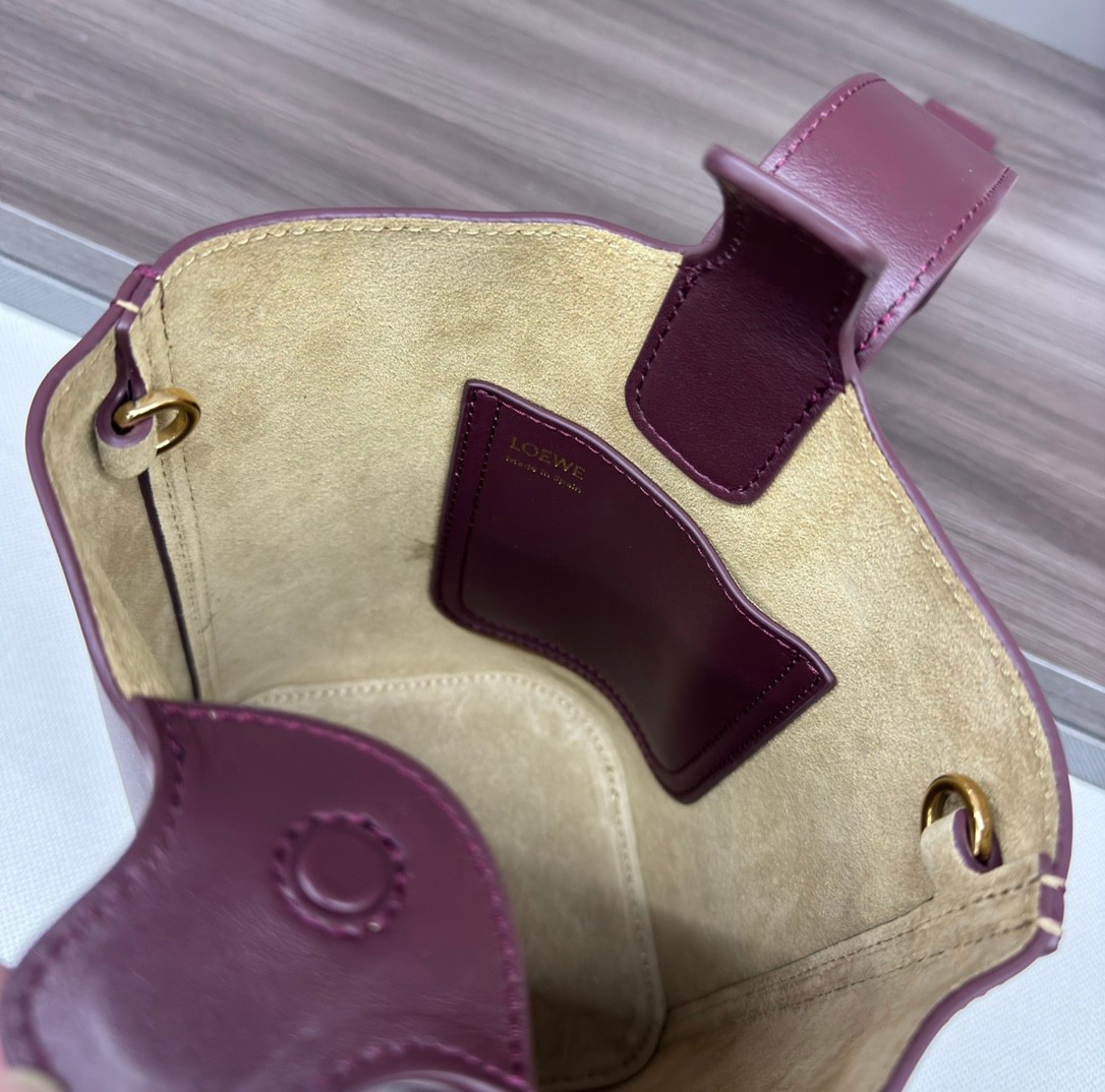 ペブル バケットバッグ ミニ ロエベ バッグ スーパーコピー ダークバーガンディ-4