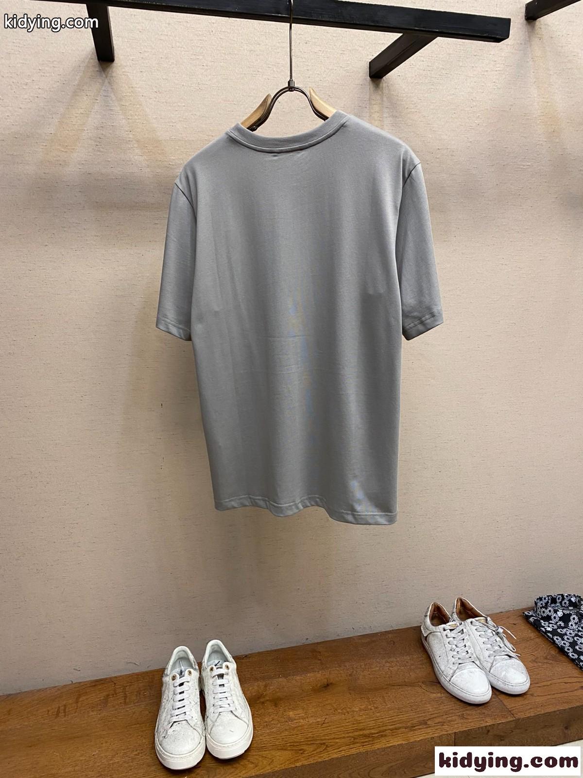 シンプル カジュアル コットン 半袖Tシャツ プラダ Tシャツ 偽物 グレー-0