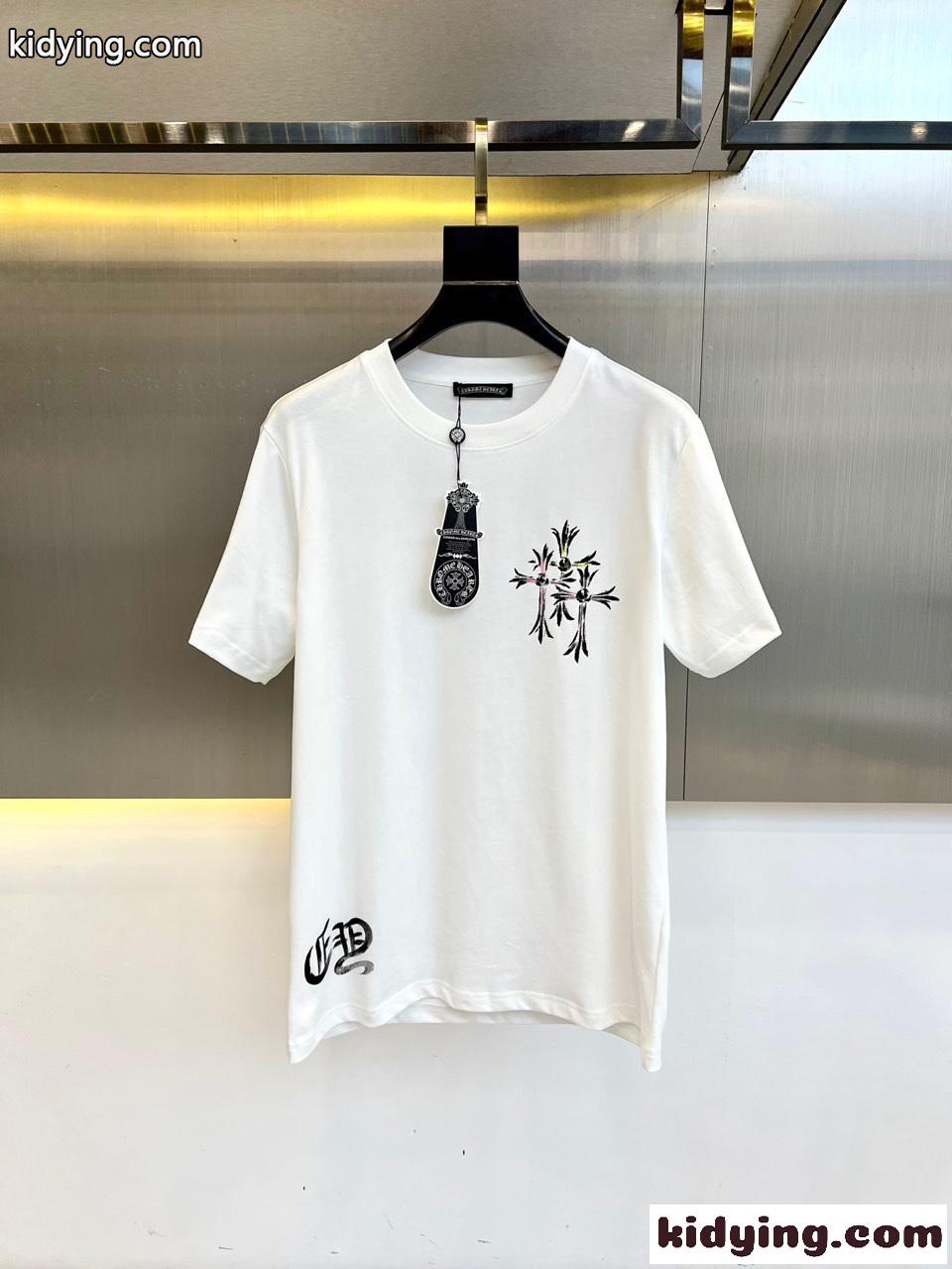 ストリート カジュアル プリント クロムハーツ Tシャツ 偽物 コットン ホワイト-0