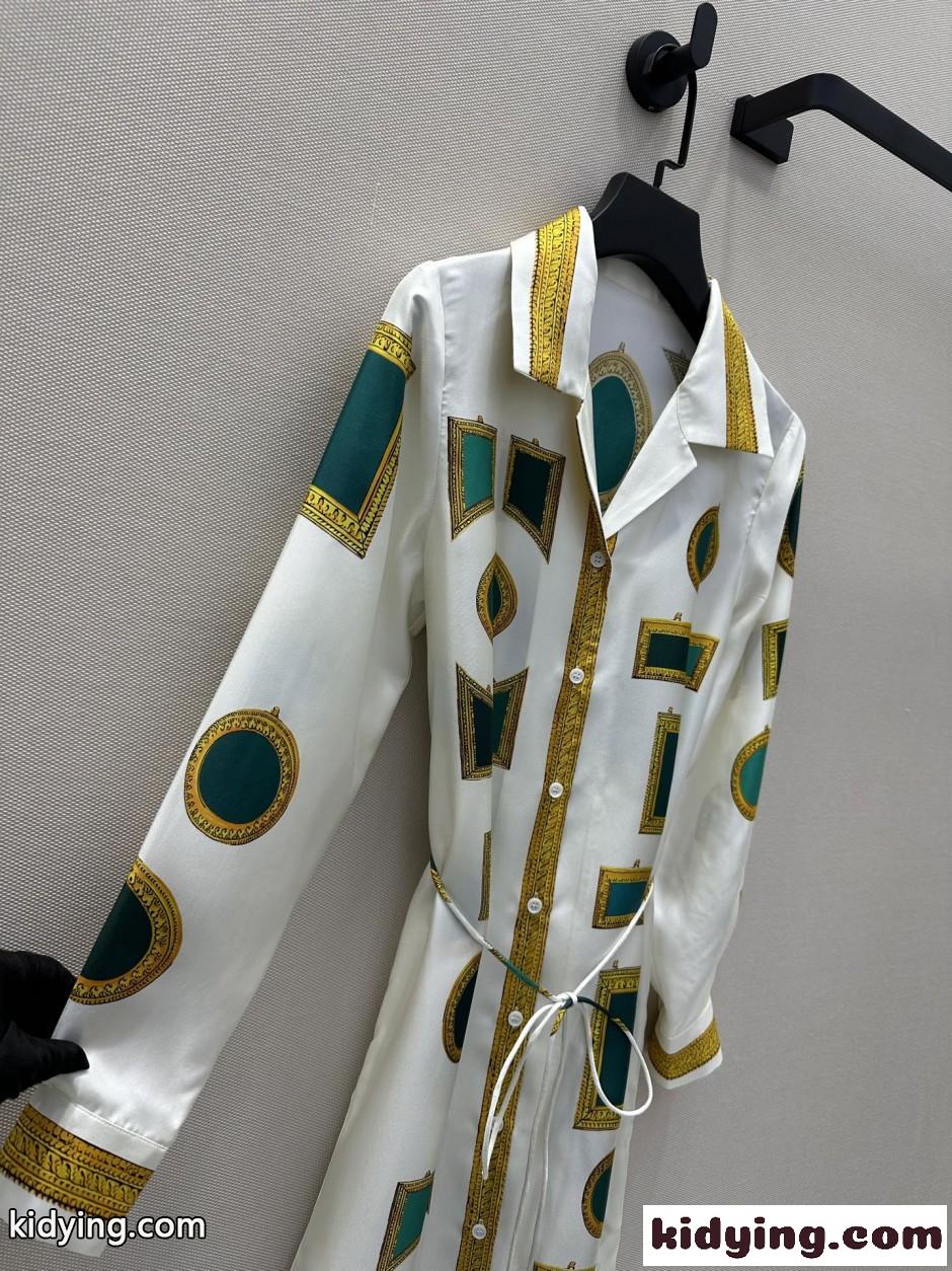 プリント シルク ツイル ミニ シャツ ドレス ヴェルサーチ ワンピース コピー-2
