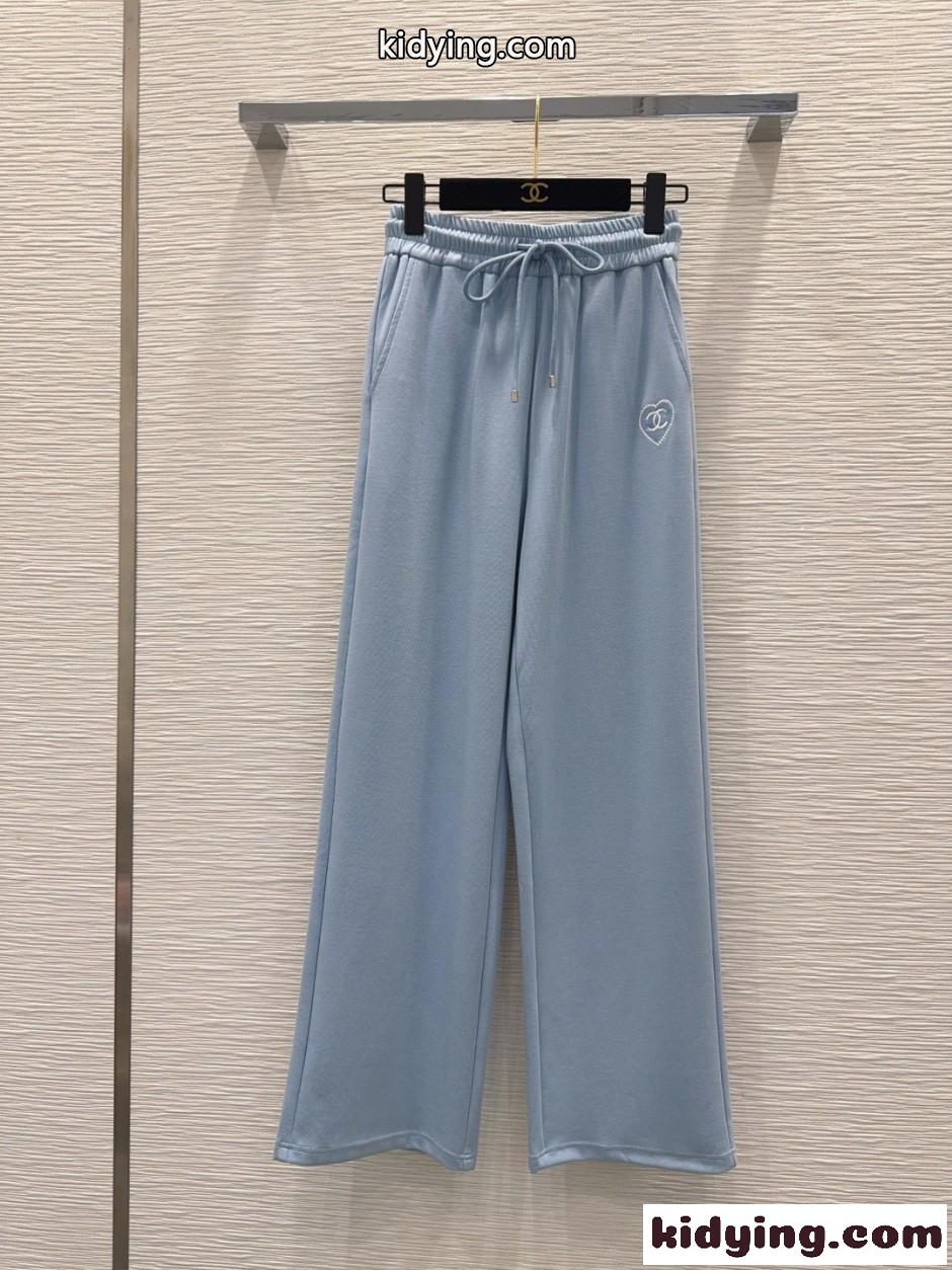 ハートロゴ刺繍 テンセルブレンド ロングパンツ シャネル パンツ コピー ブルー-0
