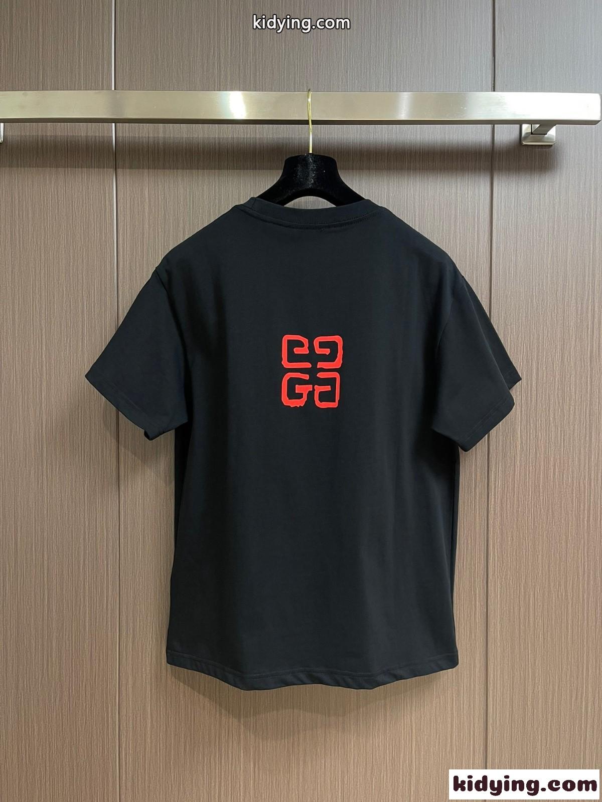 人気 リップスティックプリント Tシャツ ジバンシィ Tシャツ コピー クルーネック ブラック-1