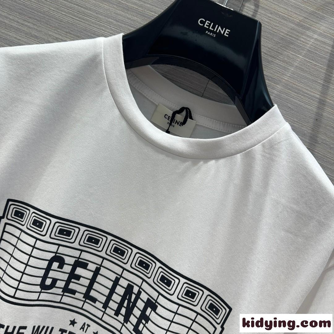 セリーヌ Tシャツ コピー シンプル プリント クルーネック 半袖 コットン ホワイト-1