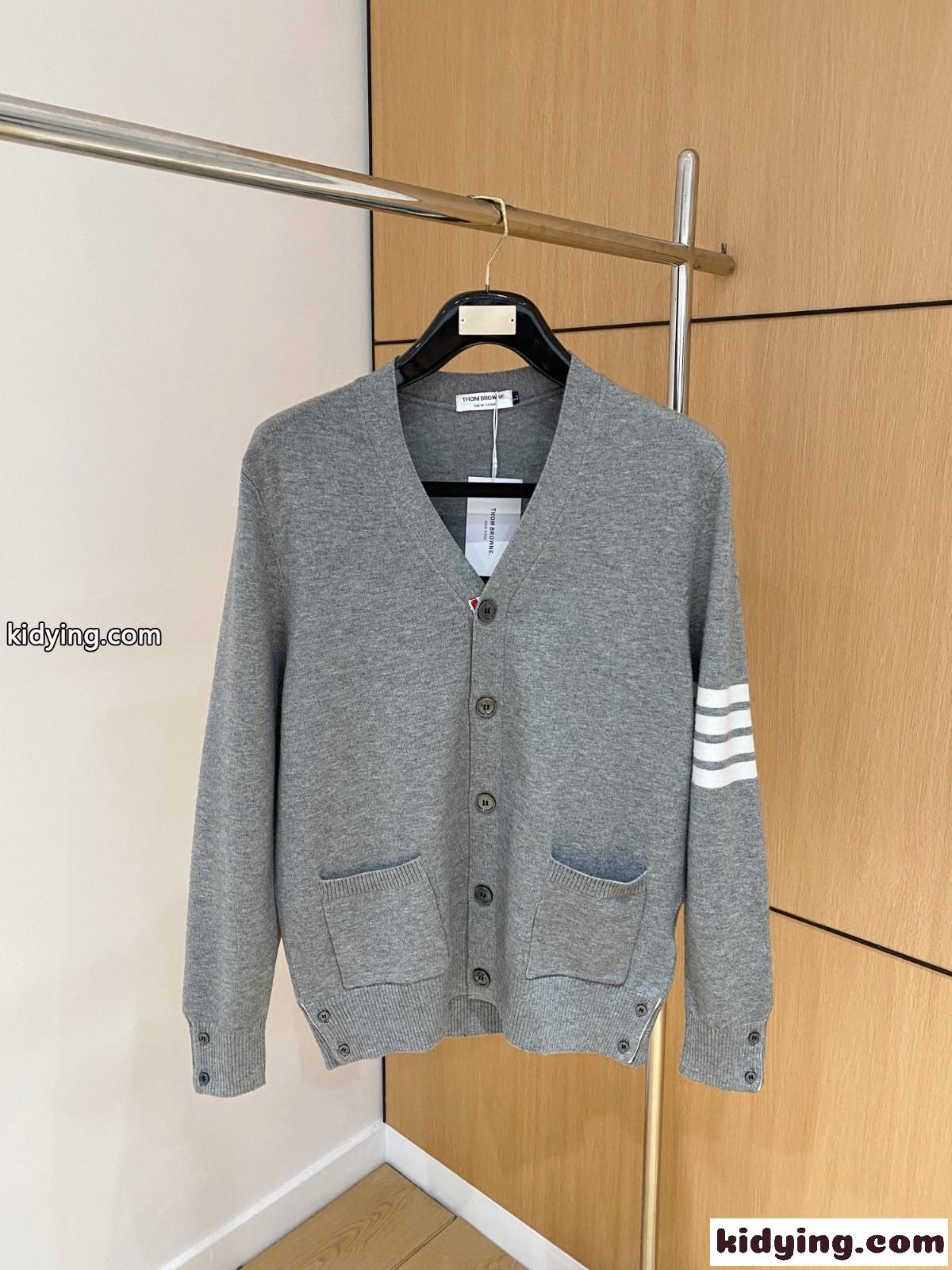 洗練された Vネック ニットカーディガン トムブラウン ニット コピー ウールブレンド グレー-1