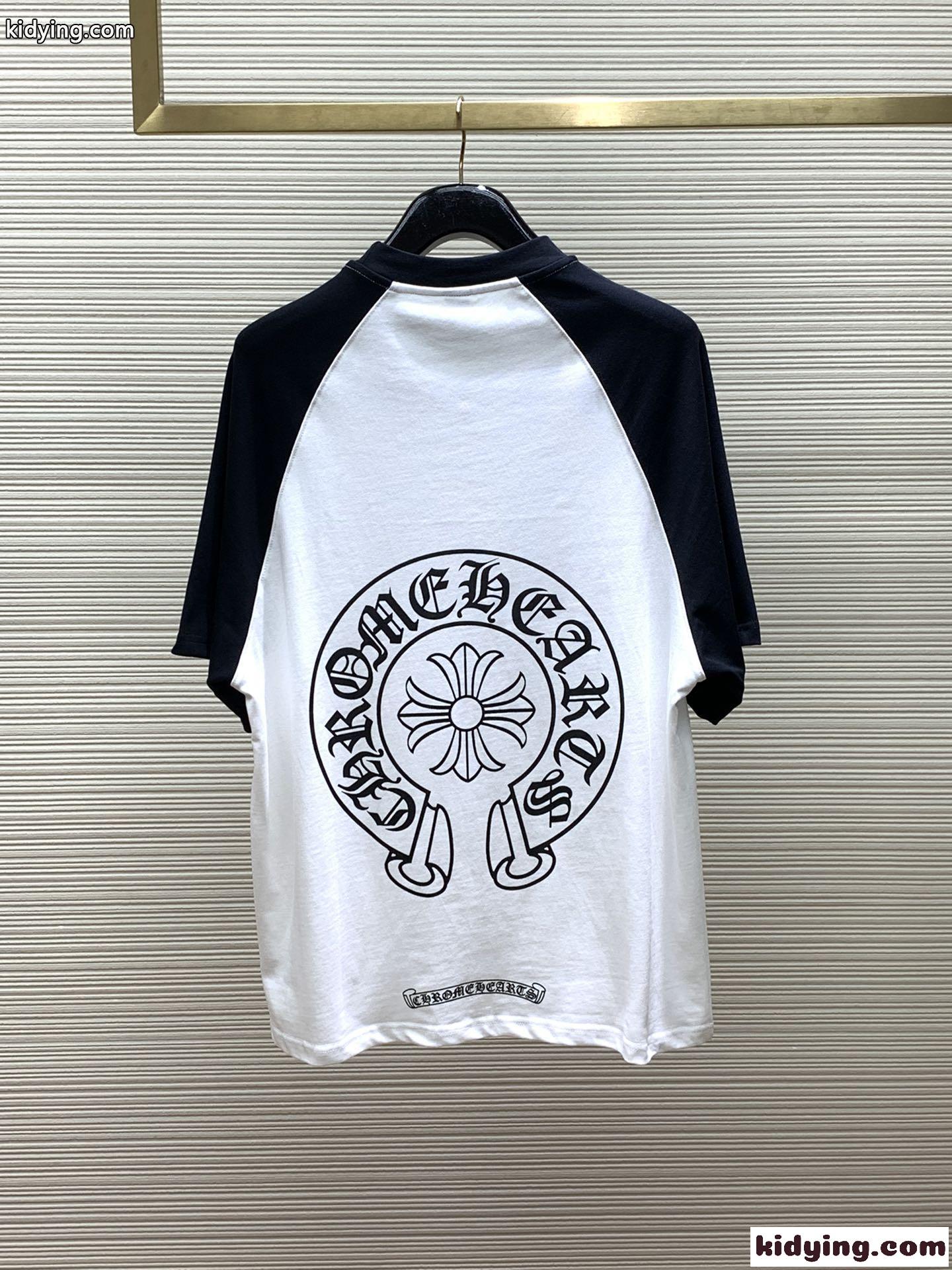 カジュアル 定番 配色 コットン 半袖Tシャツ クロムハーツ Tシャツ コピー ホワイト-4