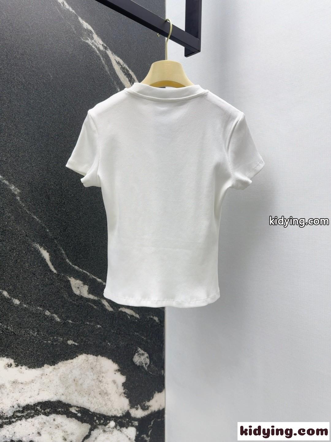 シンプル ロゴ刺繍 ミュウミュウ Tシャツ コピー 半袖トップス ホワイト-4