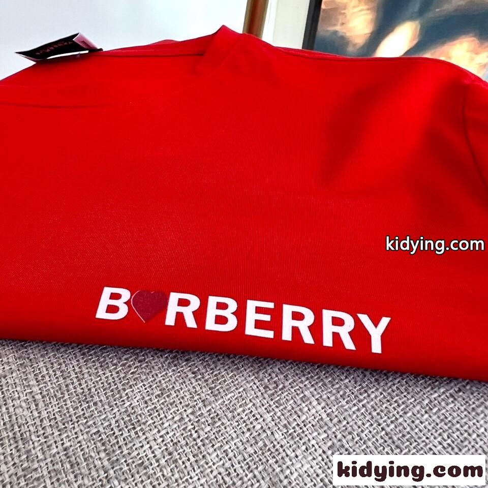 ハートEKD コットンTシャツ 半袖 バーバリー Tシャツ コピー クルーネック レッド-4