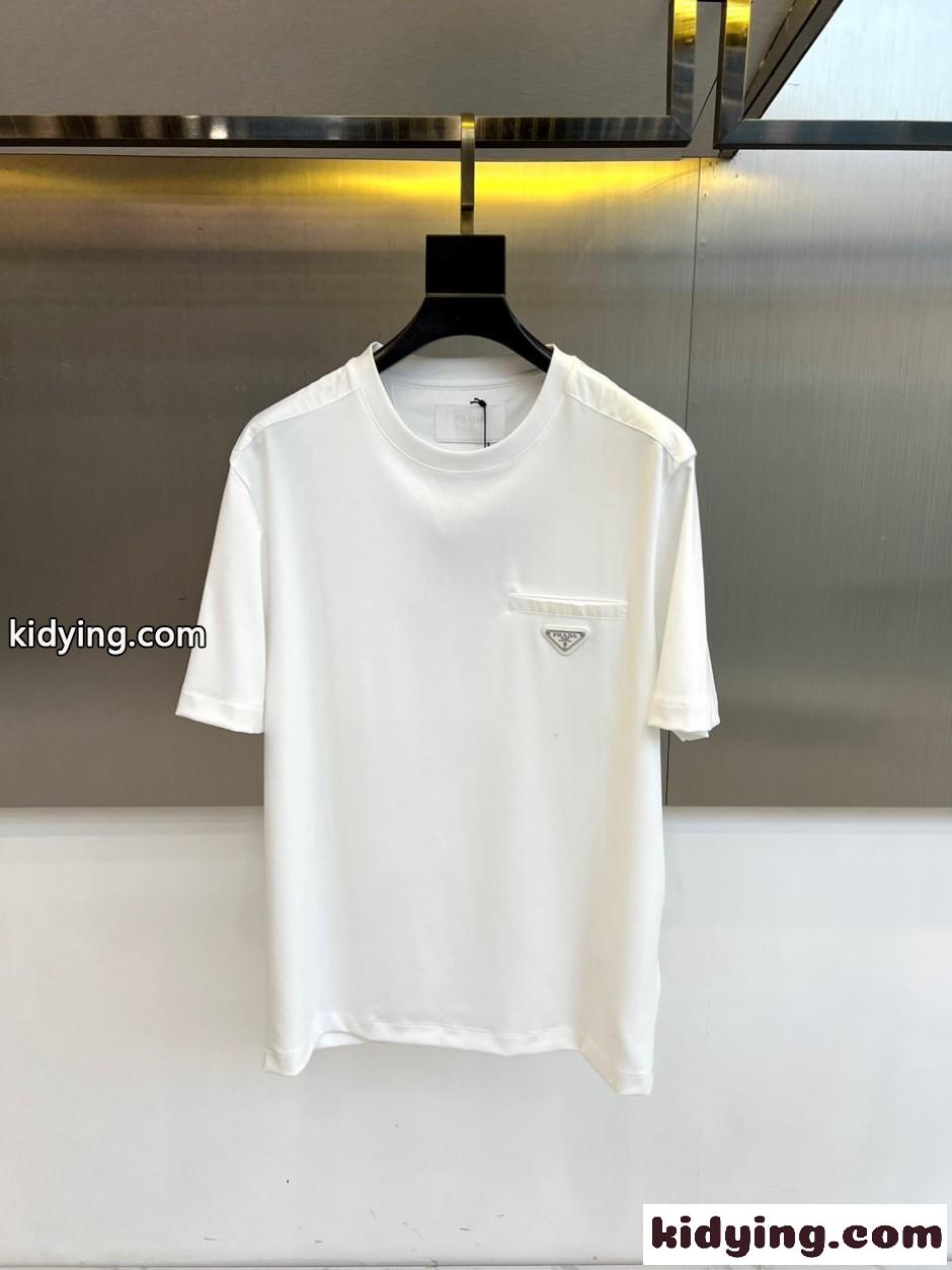 シンプル 上品 クルーネック 半袖Tシャツ プラダ Tシャツ 偽物 ホワイト-0