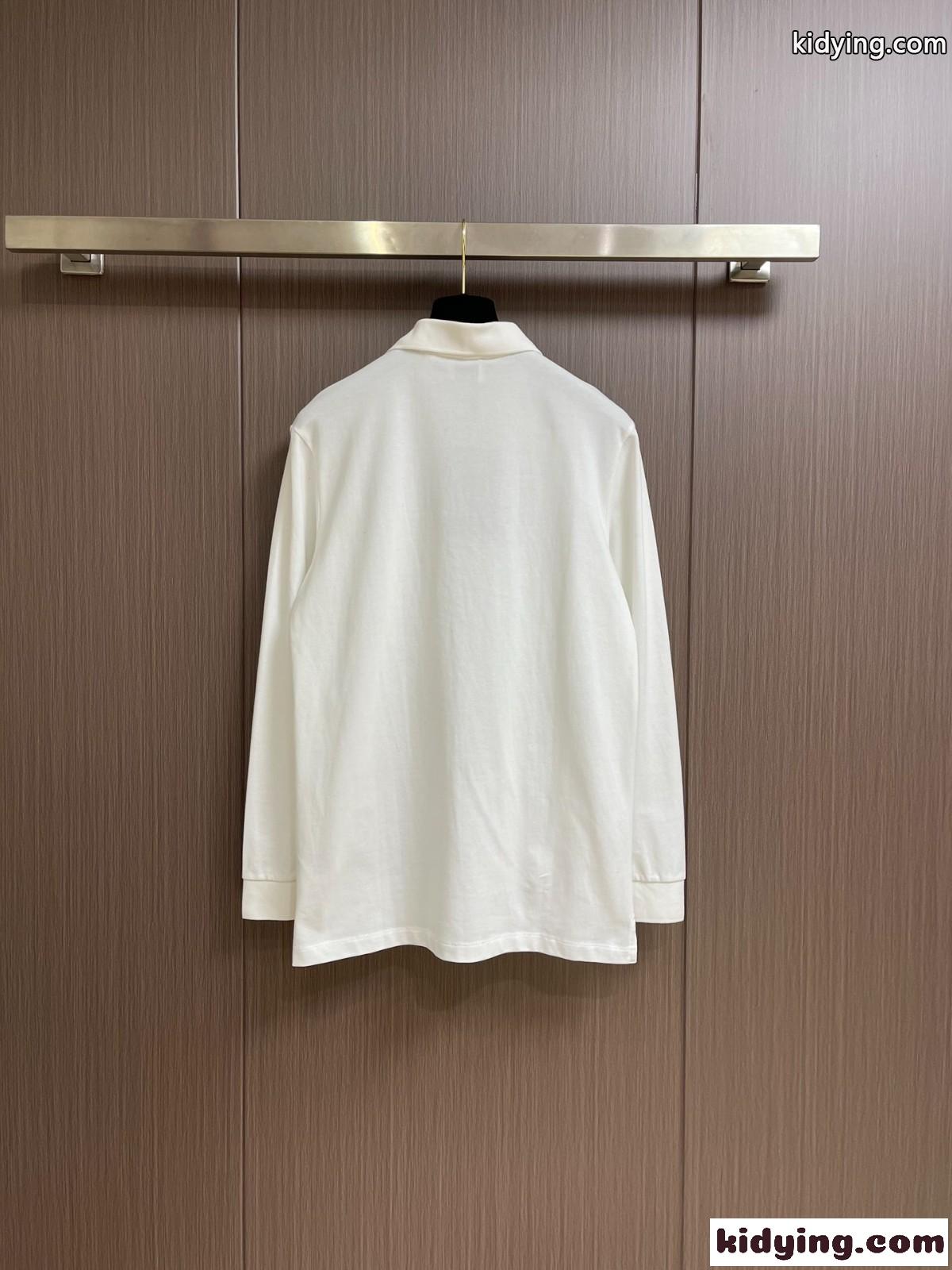 ロングスリーブ コットン ポロシャツ バーバリー Tシャツ コピー ホワイト-1