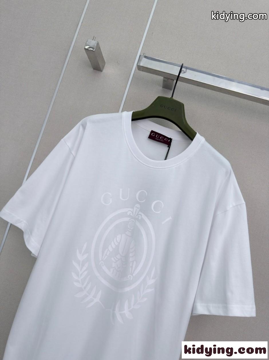 グッチ Tシャツ 偽物 ロゴプリント ユニセックス コットン 半袖Tシャツ ホワイト-1