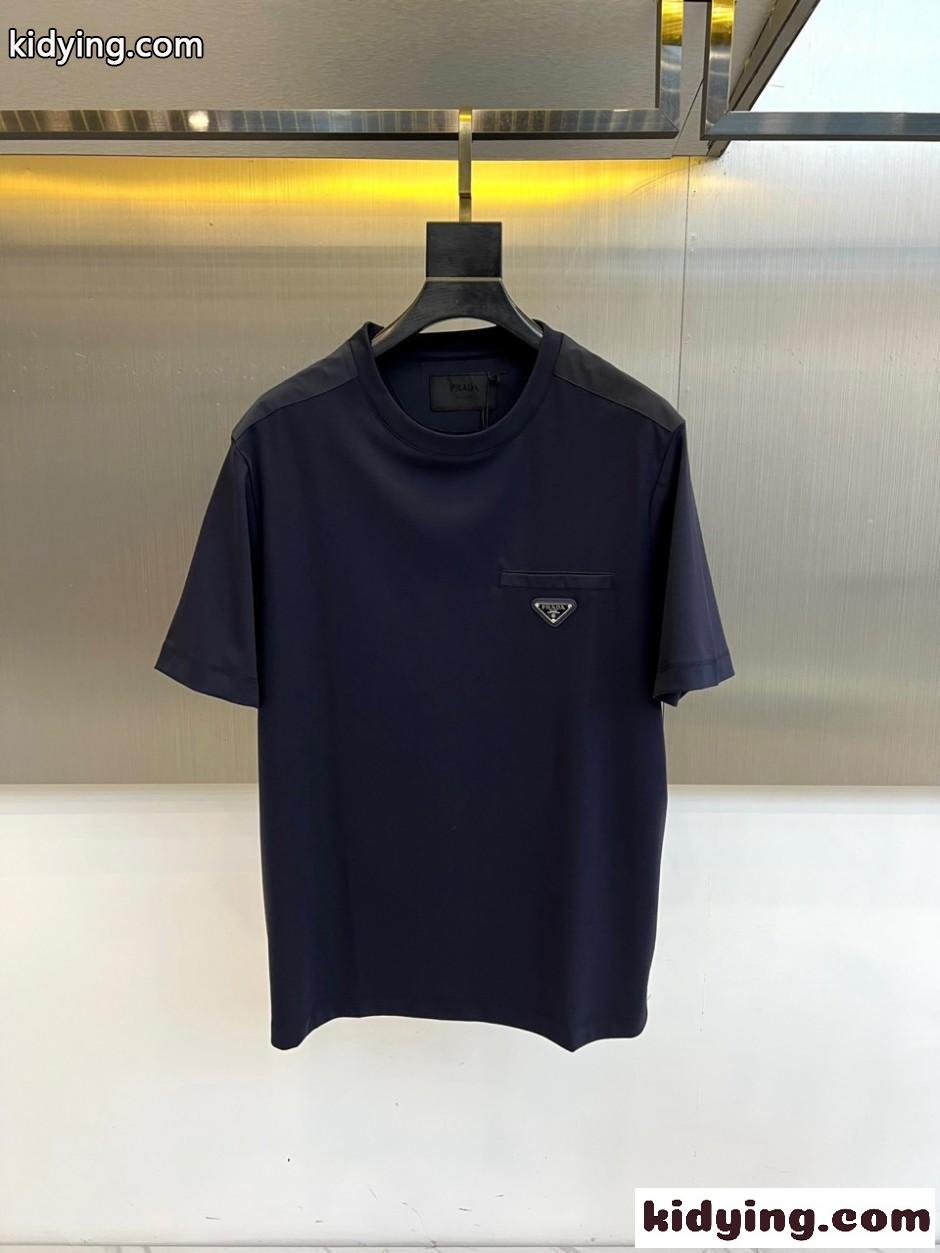 シンプル 上品 クルーネック 半袖Tシャツ プラダ Tシャツ 偽物 ネイビー-2