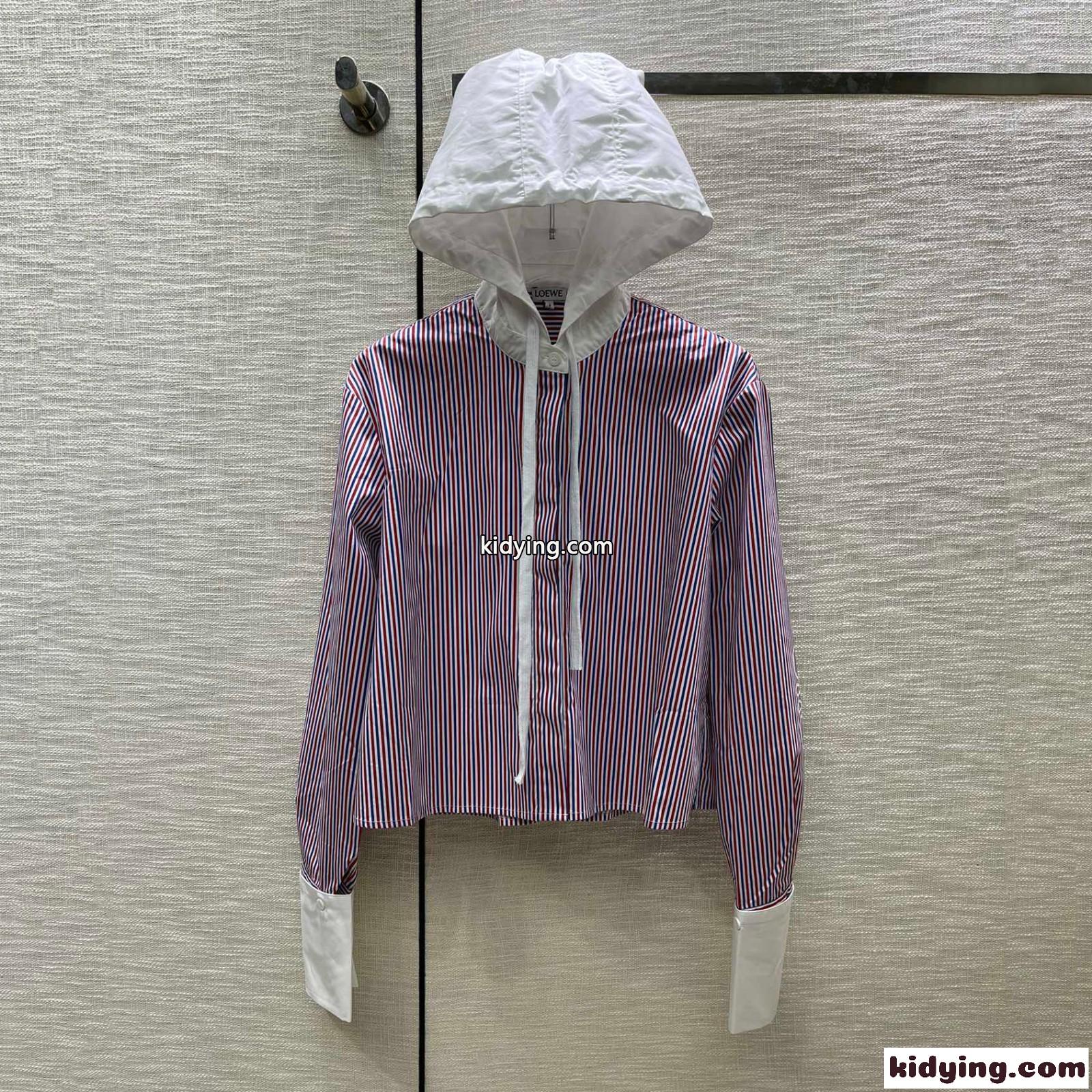 ストライプ クロップド フーデッドシャツ ロエベ シャツ コピー コットン-3