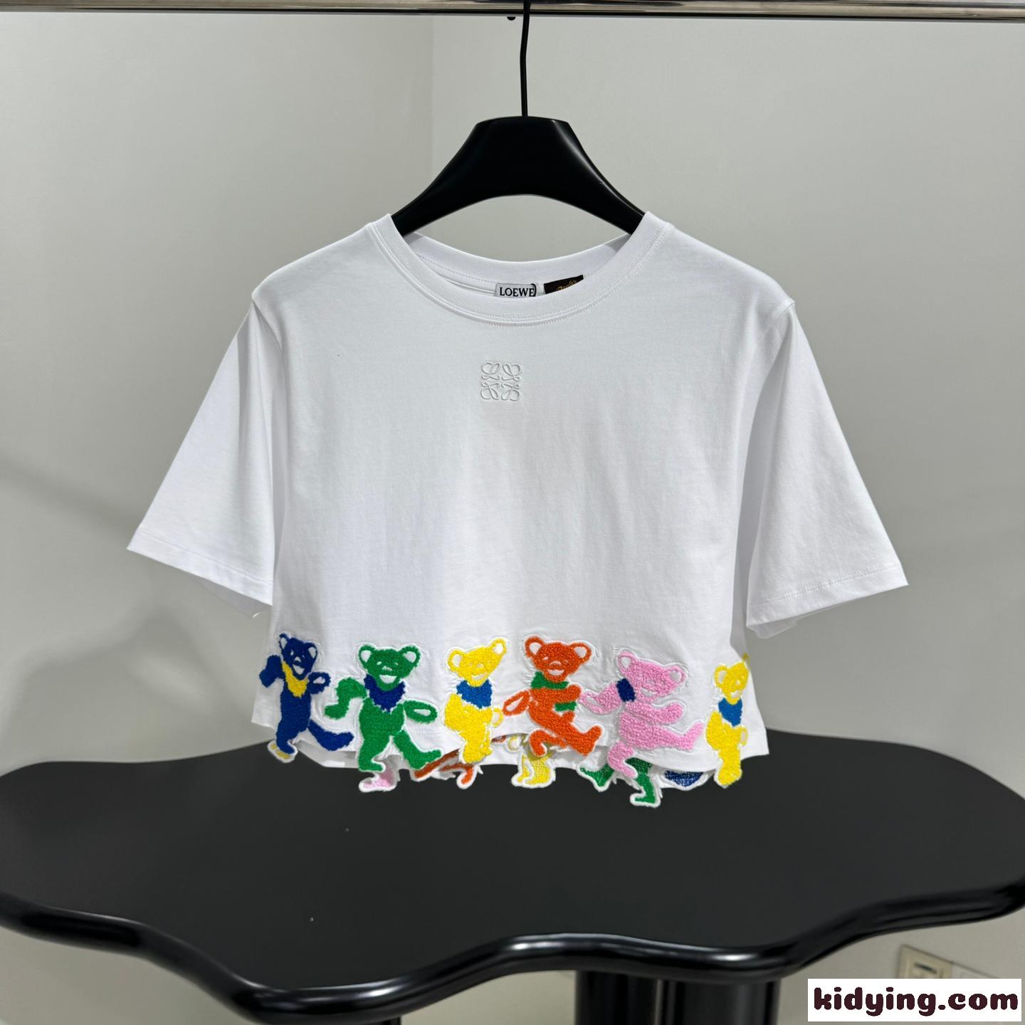 可愛い おしゃれ クロップドTシャツ ロエベ Tシャツ コピー コットン ホワイト-0