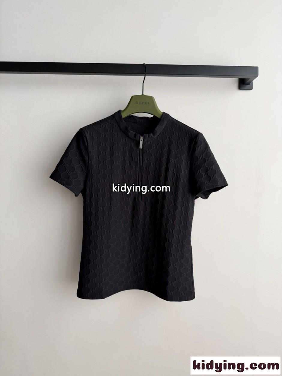 ハーフジップ GGジャガード 半袖トップス グッチ Tシャツ 偽物 ブラック-0