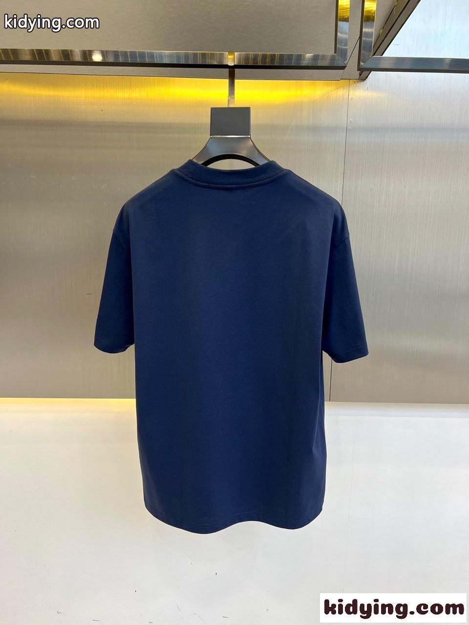 フェンディ Tシャツ 偽物 カジュアル プリント コットン 半袖Tシャツ ブルー-3