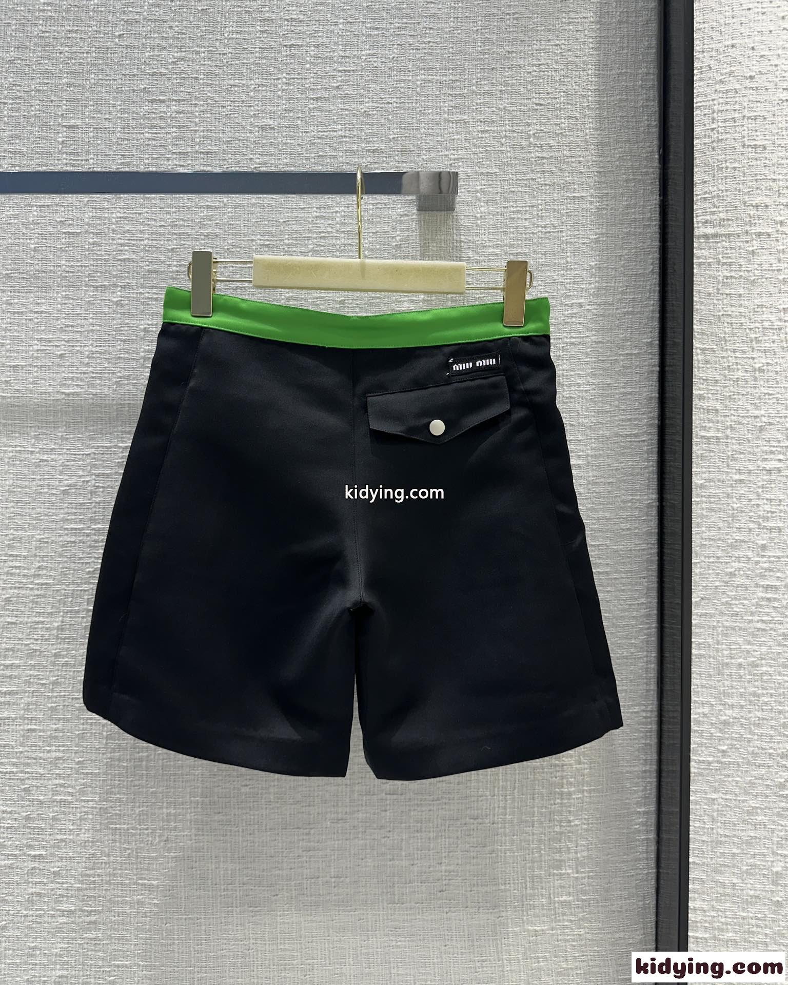 カジュアル バミューダショーツ ミュウミュウ パンツ コピー ユニセックス ブラック-4