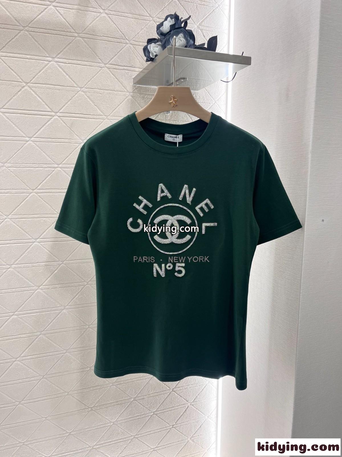 シャネル Tシャツ コピー シンプル ロゴ入り コットン 半袖Tシャツ グリーン-2