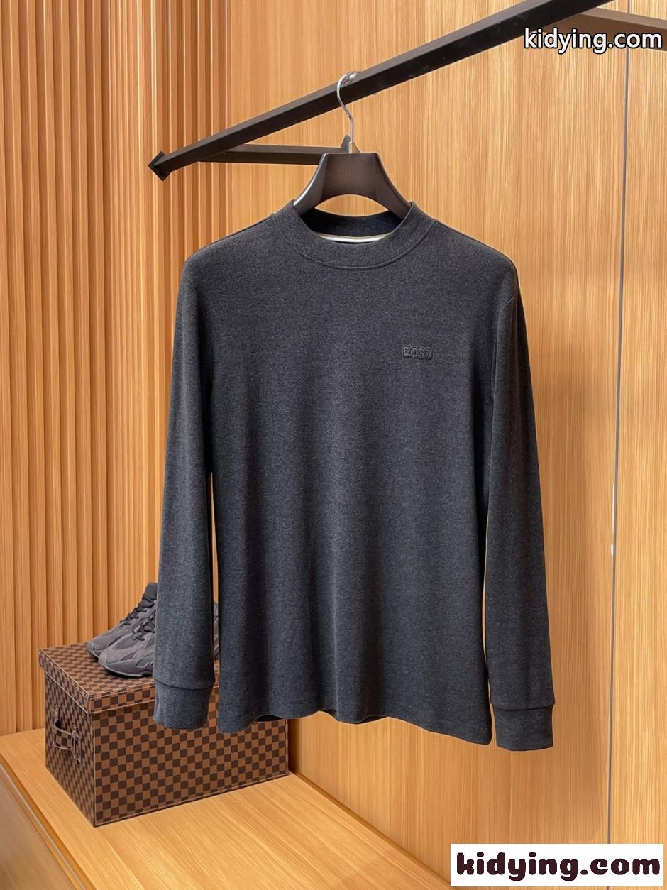 ヒューゴ・ボス Tシャツ 偽物 ベーシック 秋冬 長袖Tシャツ 厚手 トップス グレー-0