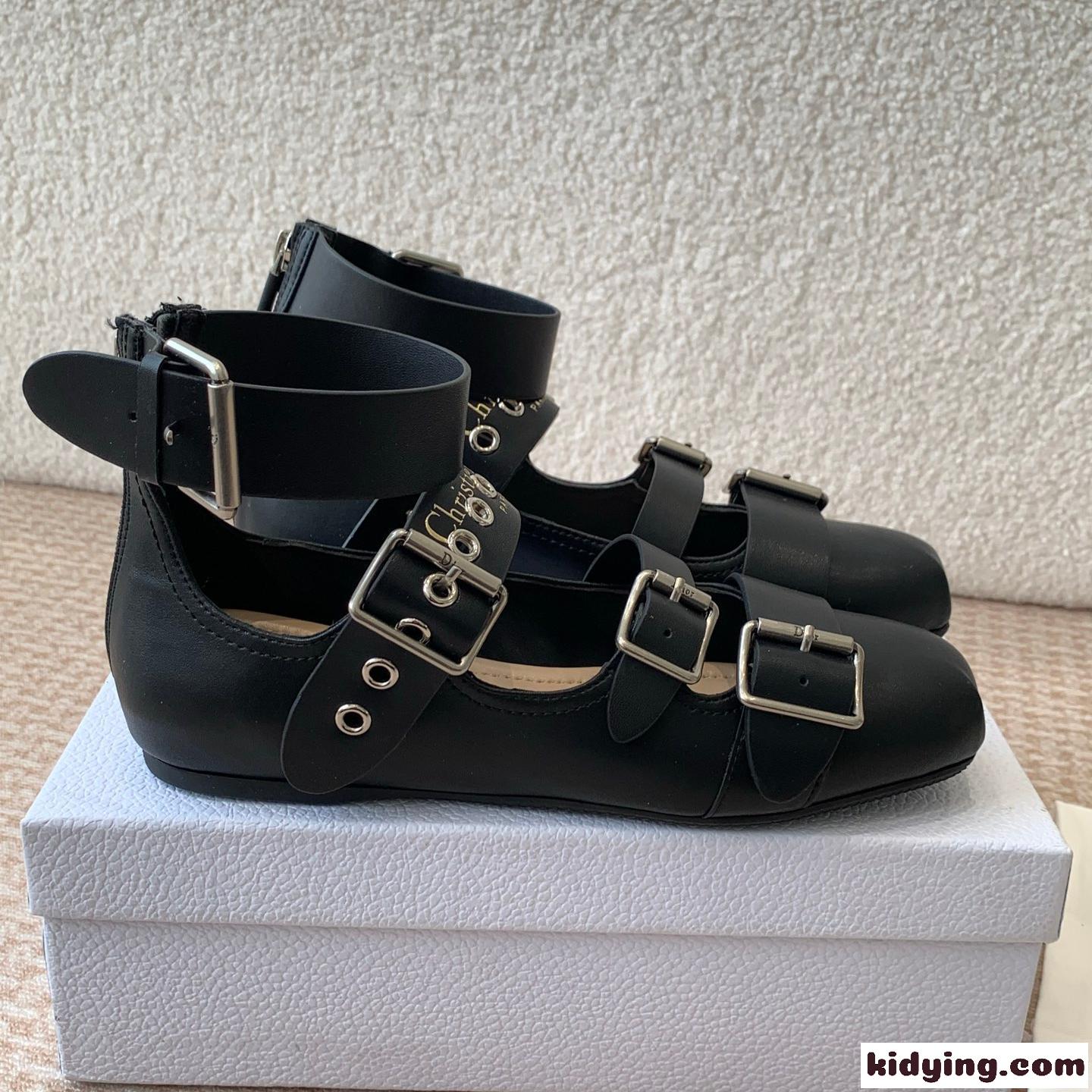 エレガント お洒落 Dior Punk バレリーナ スーパーコピー レザー ブラック-0