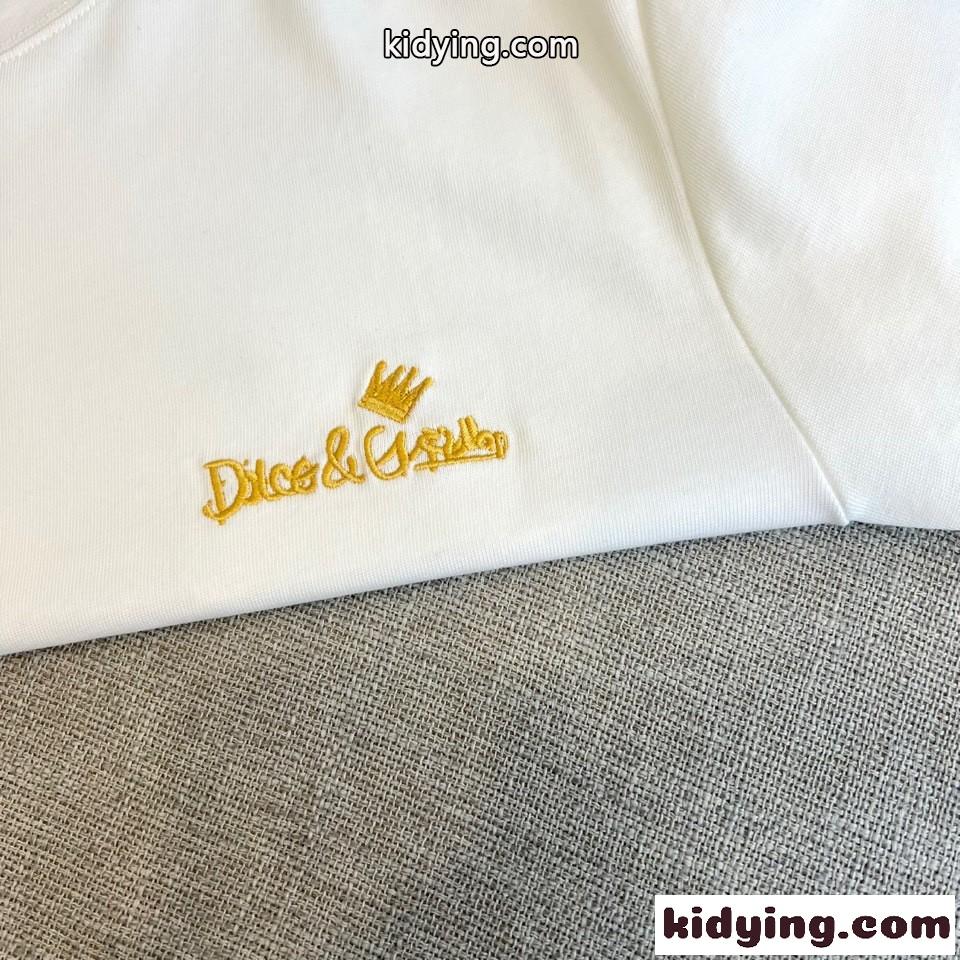 ドルチェ&ガッバーナ Tシャツ 偽物 シンプル ロゴ刺繍 クルーネック 半袖Tシャツ ホワイト-2