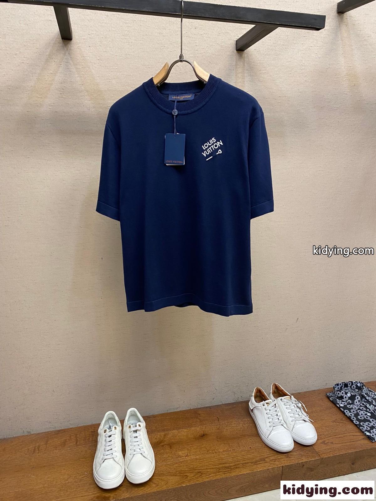 シグネチャーショートスリーブコットンクルーネック ルイ・ヴィトン Tシャツ 偽物 ブルー-1