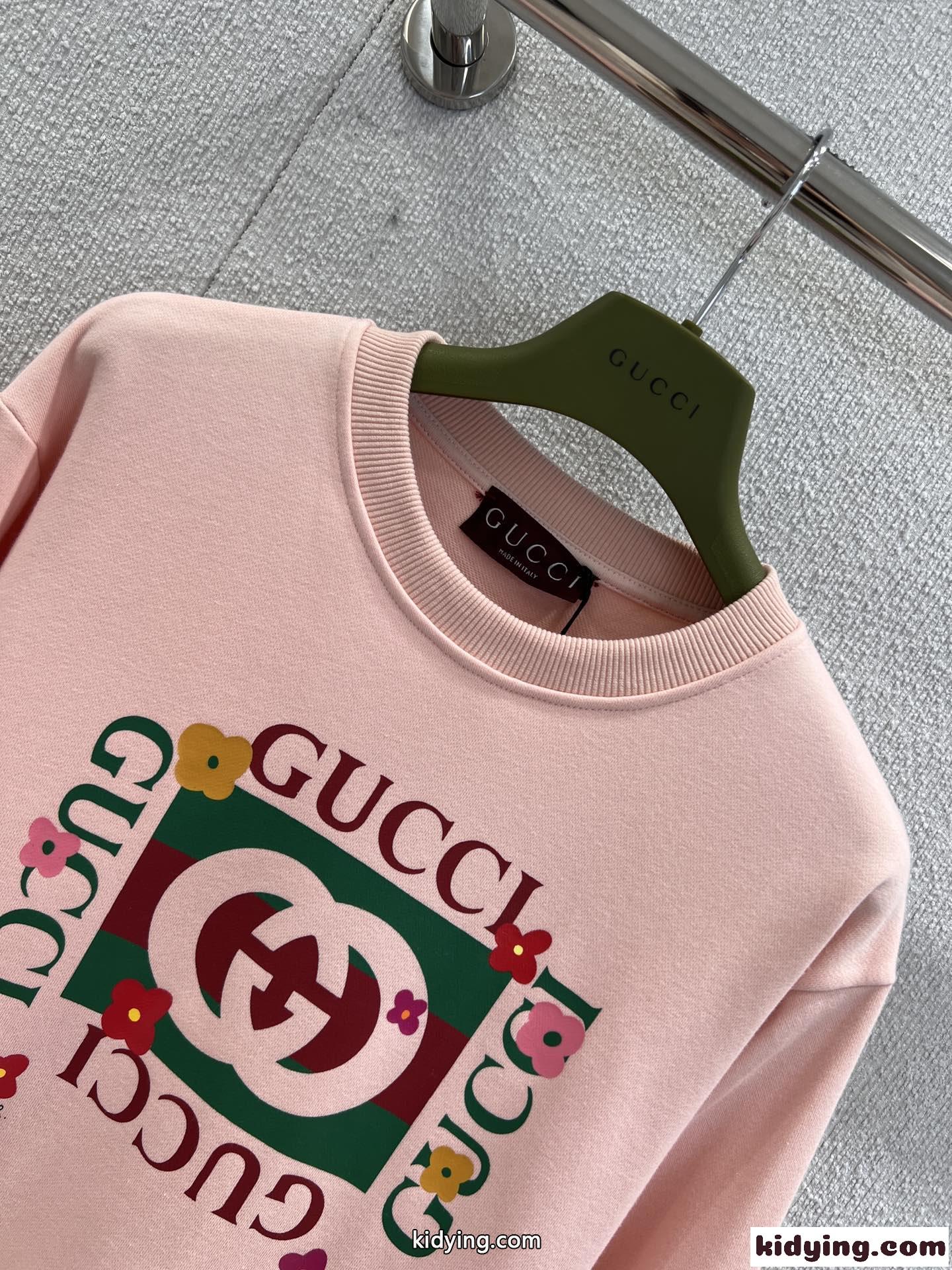 カジュアル ロゴ コットン グッチ Tシャツ 偽物 クルーネック スウェットシャツ ピンク-2
