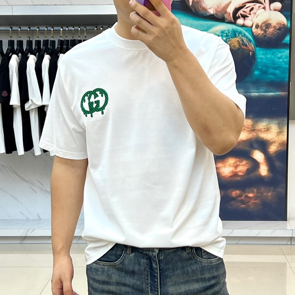 定番 カジュアル ロゴプリント グッチ Tシャツ 偽物 クルーネック ホワイト-1