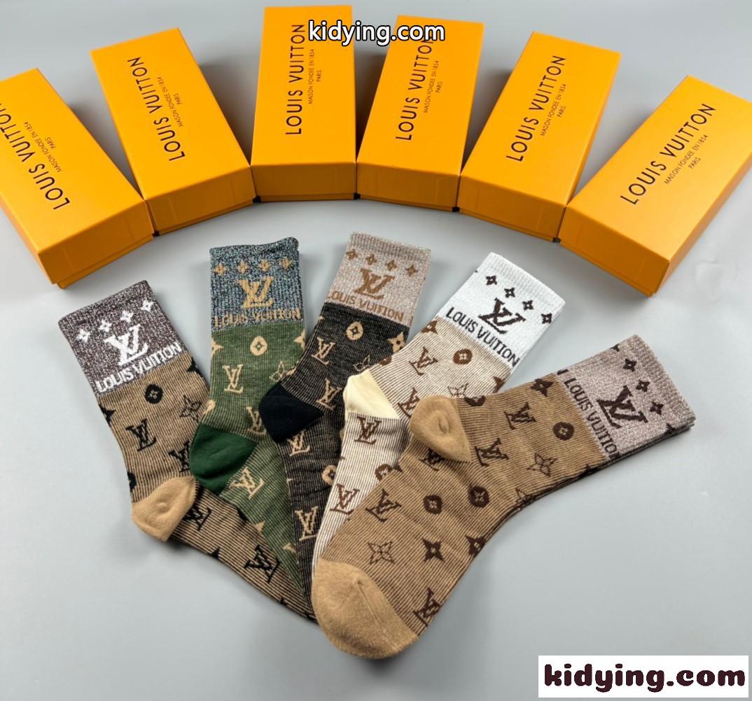 快適 コットン ロゴ おしゃれ シンプル ルイ・ヴィトン 靴下 コピー ソックス-1