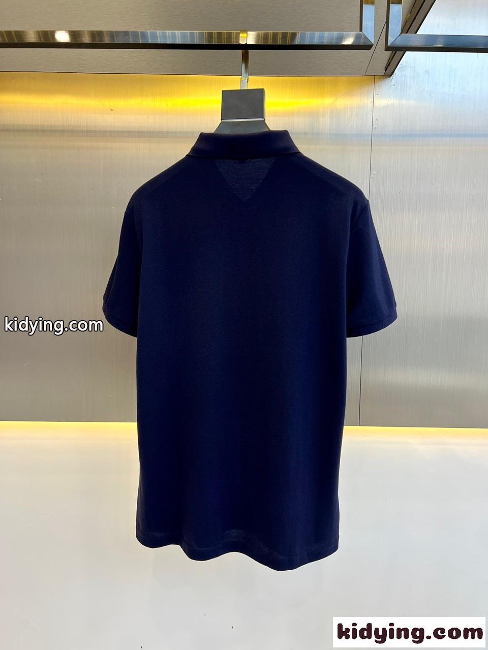 ベーシック ビジネス 快適 コットンピケ プラダ Tシャツ コピー メンズ ポロシャツ ブルー-4