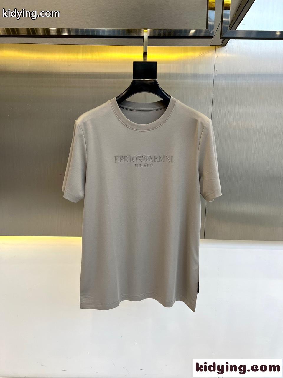 アルマーニ Tシャツ 偽物 シンプル ロゴ クルーネック 半袖Tシャツ グレー-0