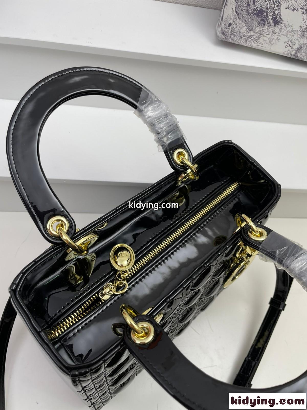 LADY DIOR パテントレザー ミディアムバッグ クリスチャン・ディオール バッグ コピー ハンドバッグ ブラック-3