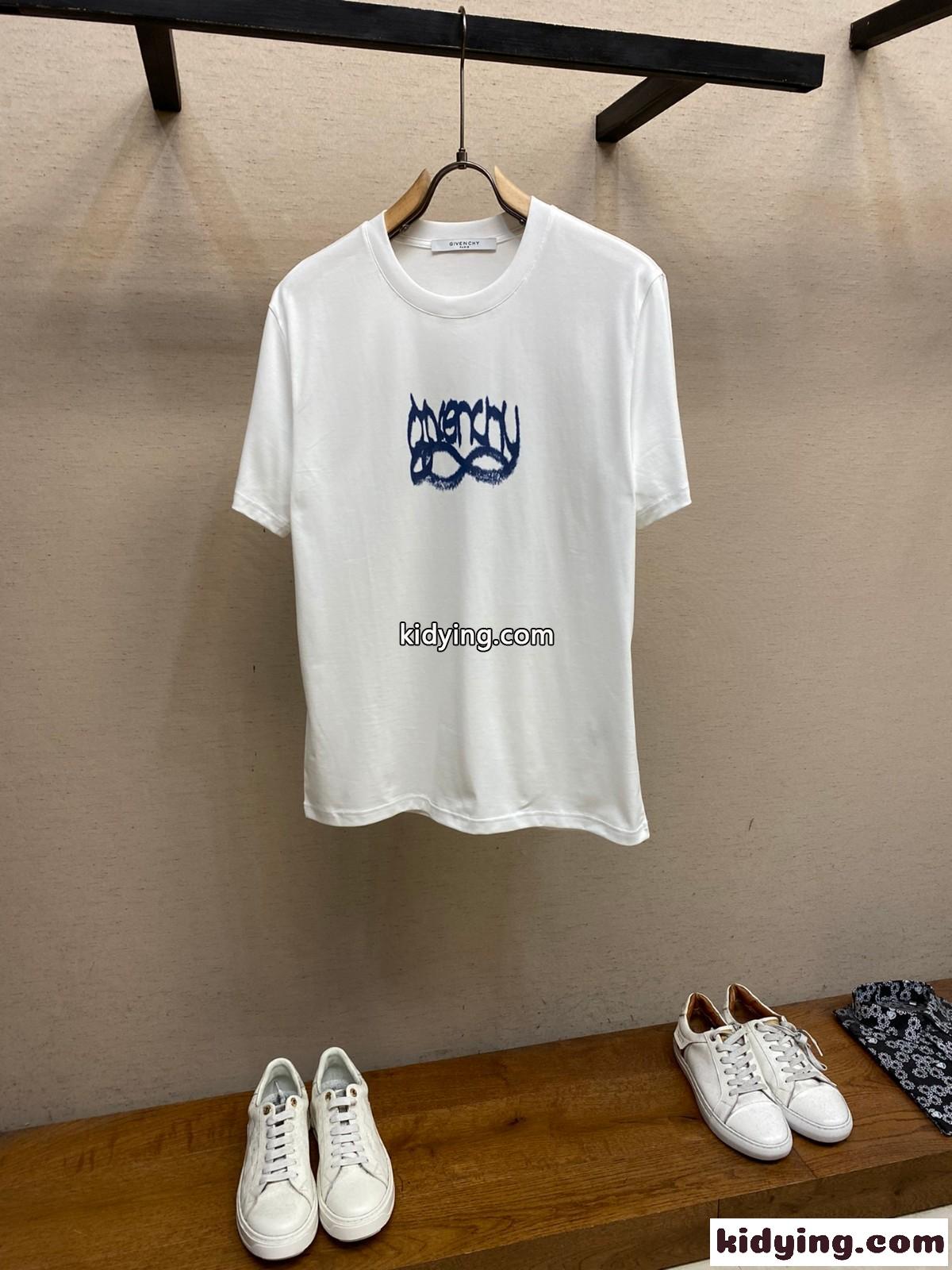 カジュアル ジバンシィ Tシャツ 偽物 プリント クルーネック コットン 半袖Tシャツ ホワイト-0